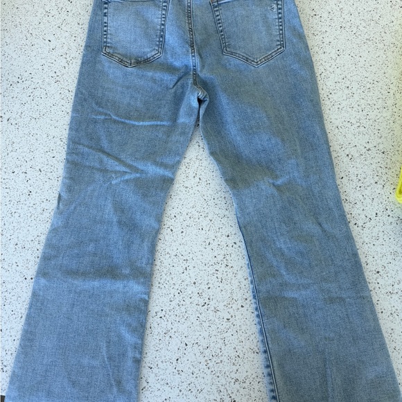 Women's High Rise Light Blue Jeans with Wide Leg Frayed Bottom - Picture 2 of 4